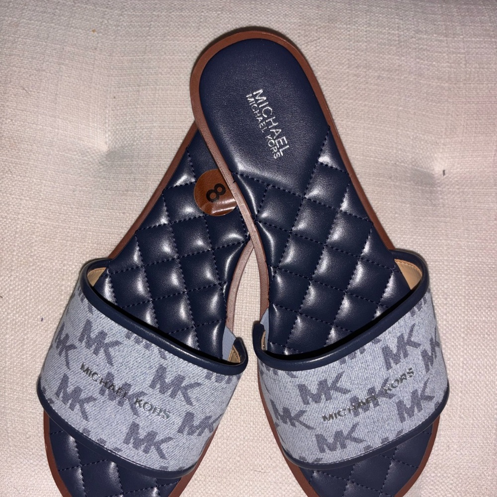 Michael Kors Blue and Gray Logo Slides